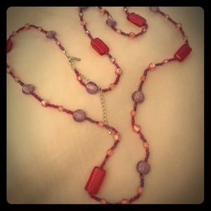 Long glass and beaded necklace